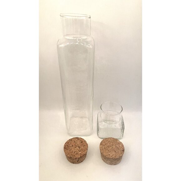 Set Of 2 Vintage Hammered Glass Canisters w Cork Tops Textured Clear Rectangular - Picture 2 of 7